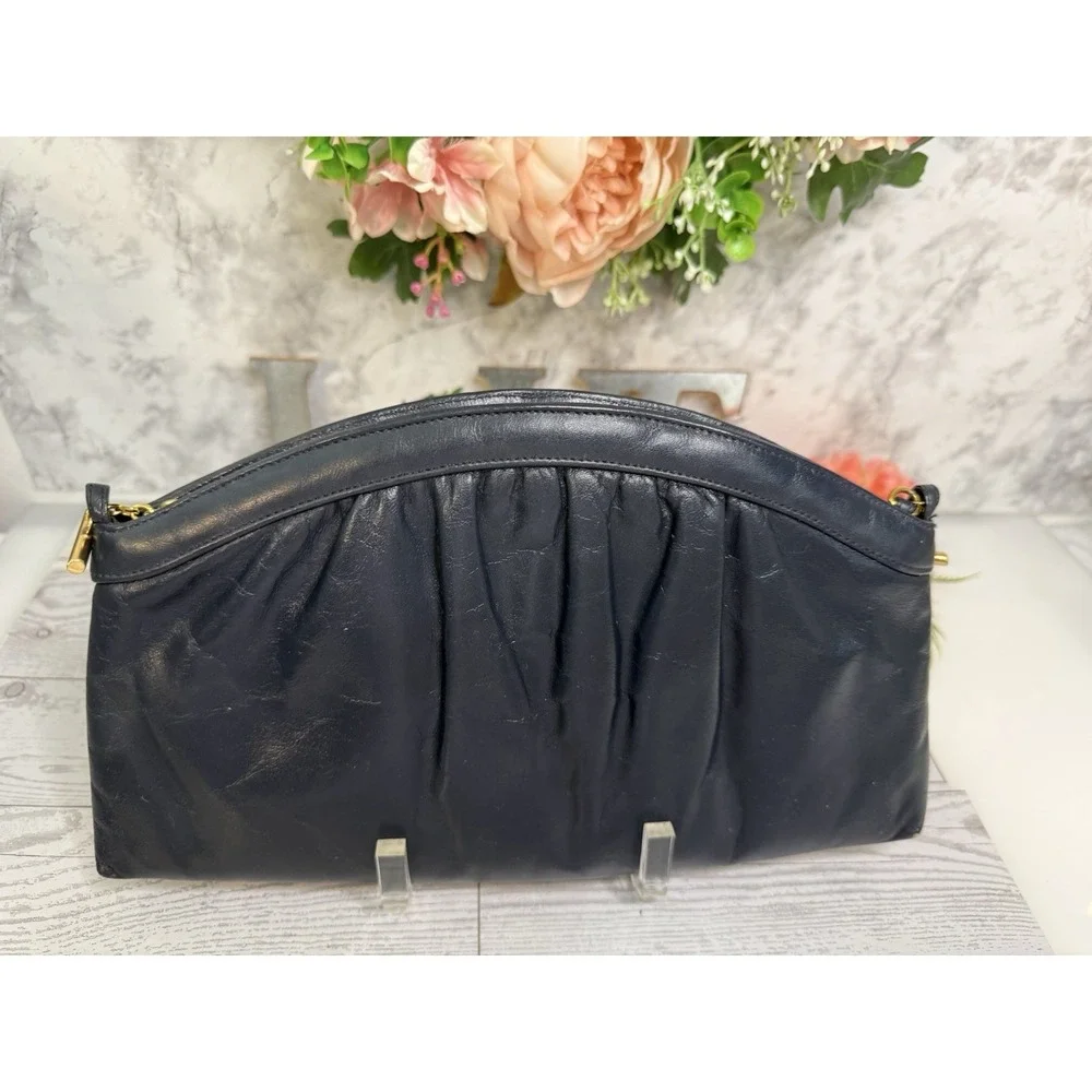 Morris Moskowitz Genuine Leather Womens Blue Shoulder Bag Clutch Vintage Purse